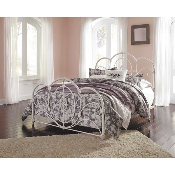 Metal Bed Antique White Intricate Scrollwork Frame