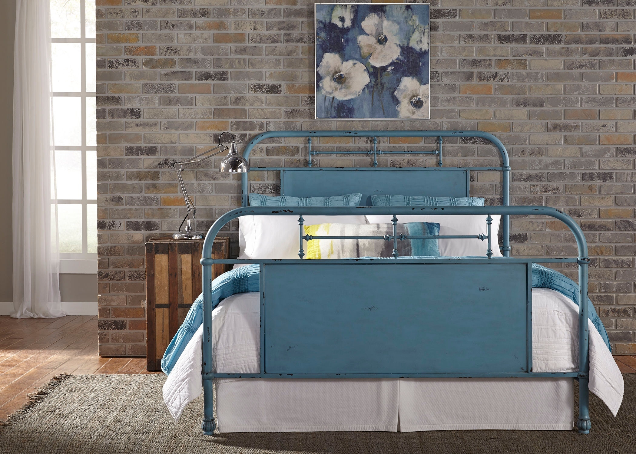 Metal Bed Teal Blue Distressed Solid Metal Panels