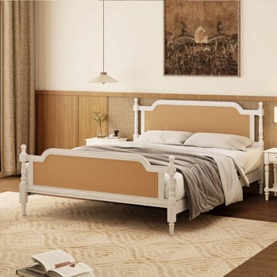 Metal Bed White Woven Cane Inserts Arched White Frame