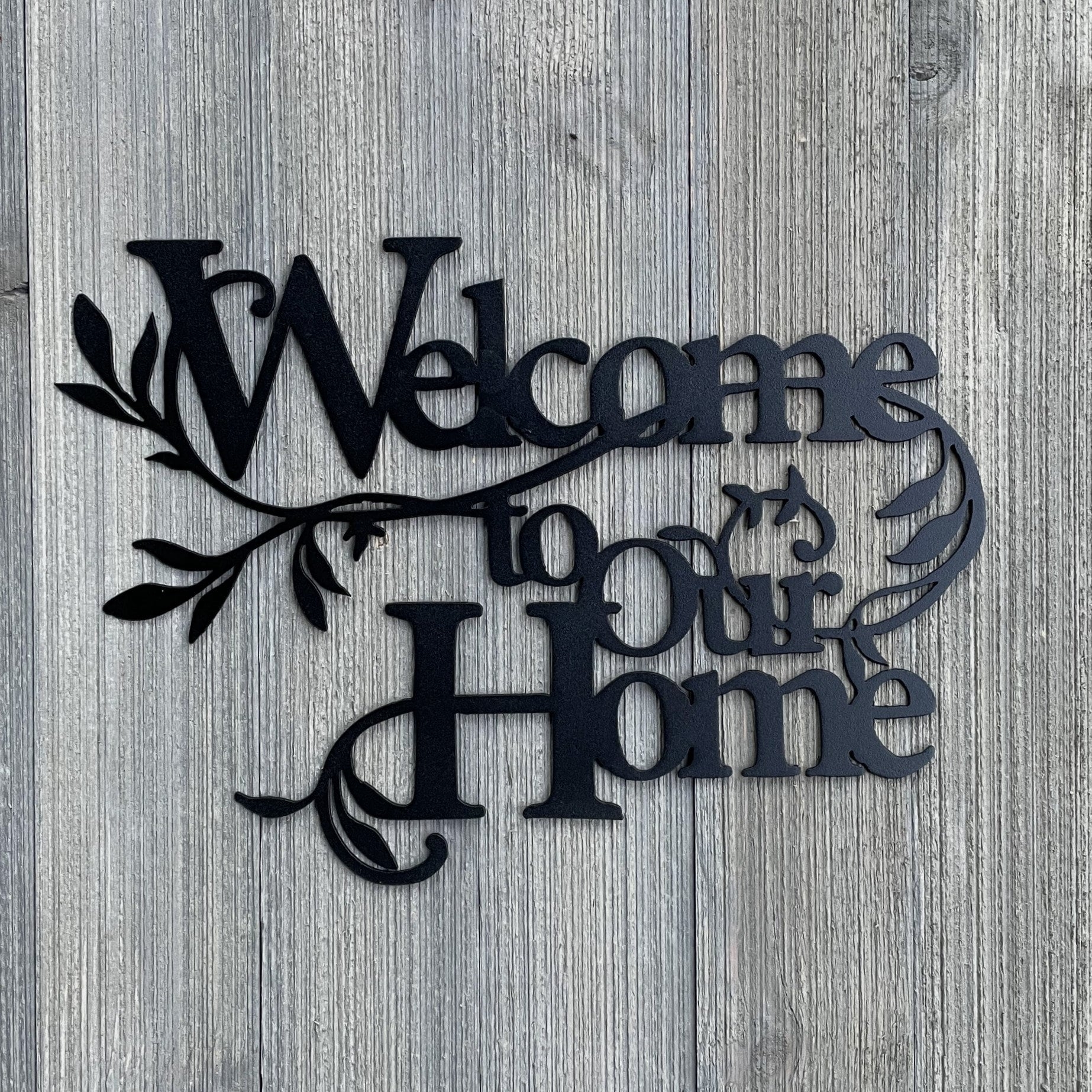 Metal Wall Art Matte Black Botanical Scrollwork Sign