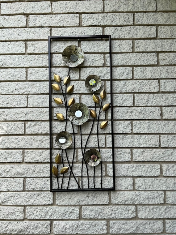 Metal Wall Art Mirror Centers Pleated Floral Open Frame