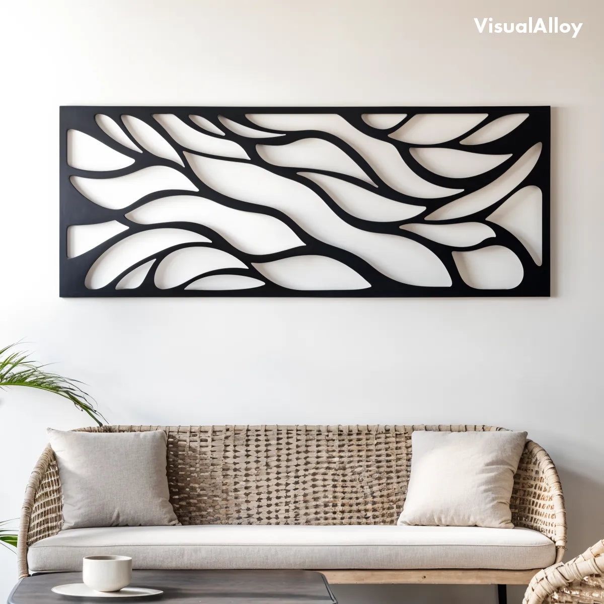 Metal Wall Art Organic Cutouts Matte Black Horizontal Decor