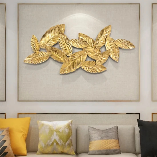 Metal Wall Art Overlapping Leaves Textured Veins Gold Foliage