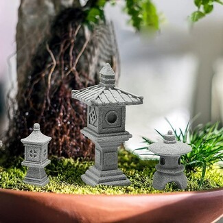 Miniature Lanterns Trio Set Stone Zen Garden Trio