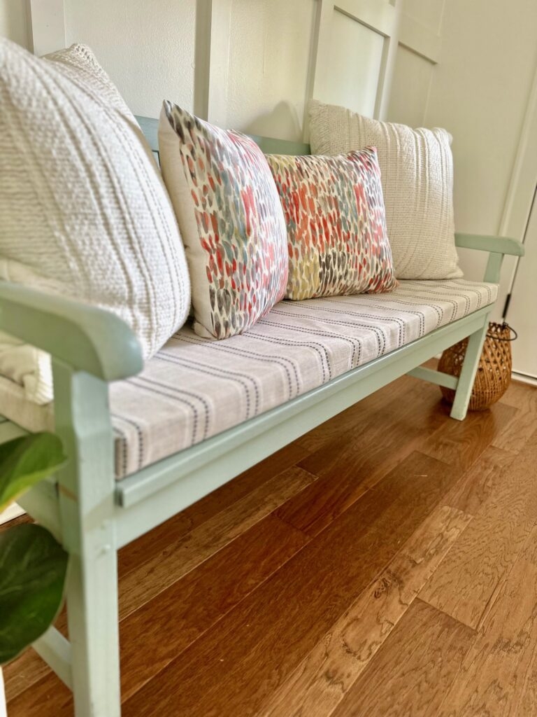 Mint Green Finish Bench with No Sew Mudroom Cushion