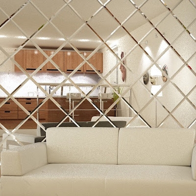 Mirrored Wall Panel with Diamond Pattern and Harlequin Mirror Tiles