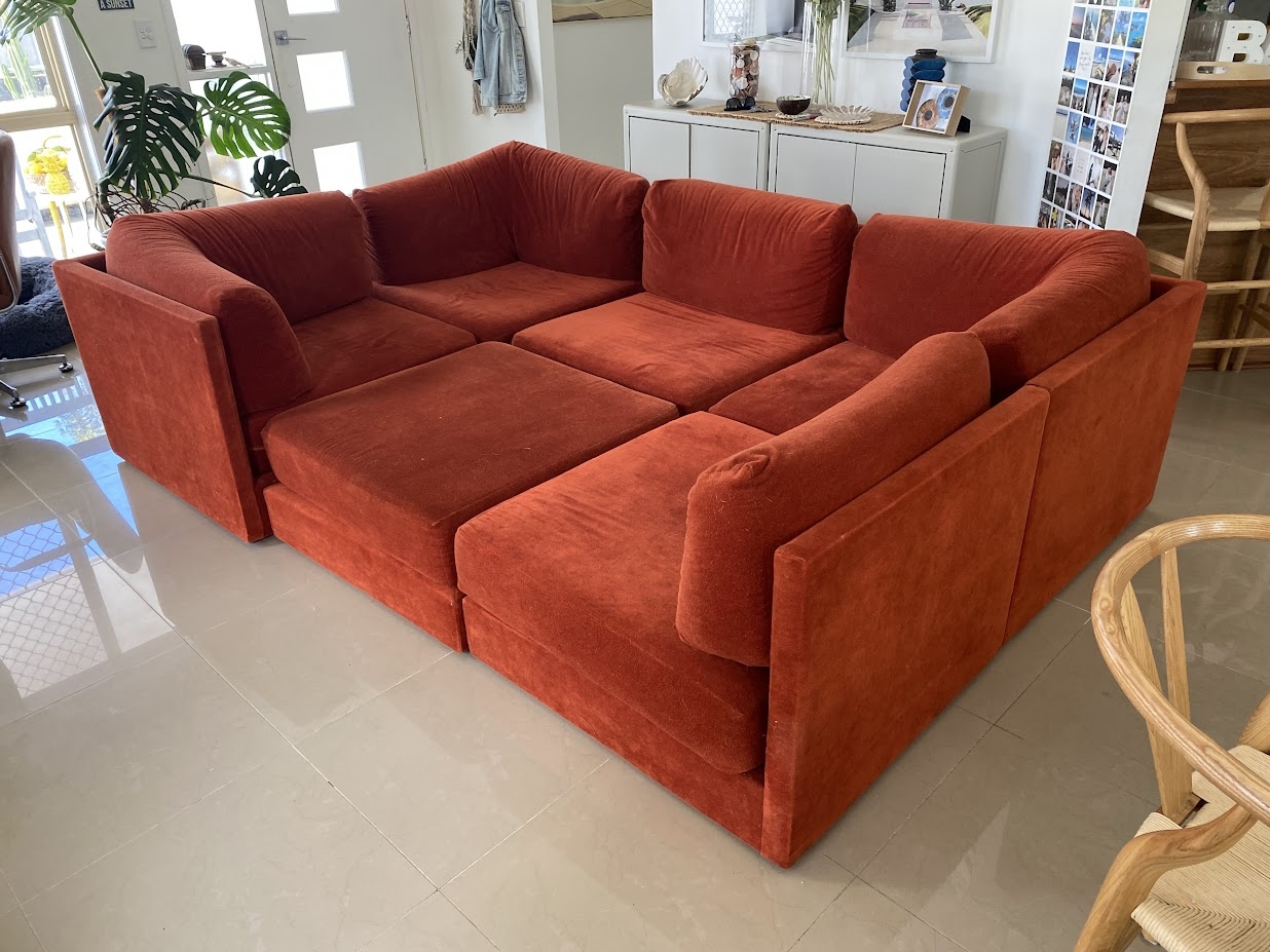 Modular Sectional 6 Piece Burnt Orange Pit Design