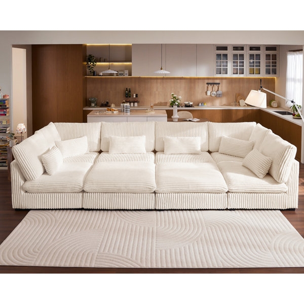 Modular Sectional with Deep Modular Seating and Cream Ribbed