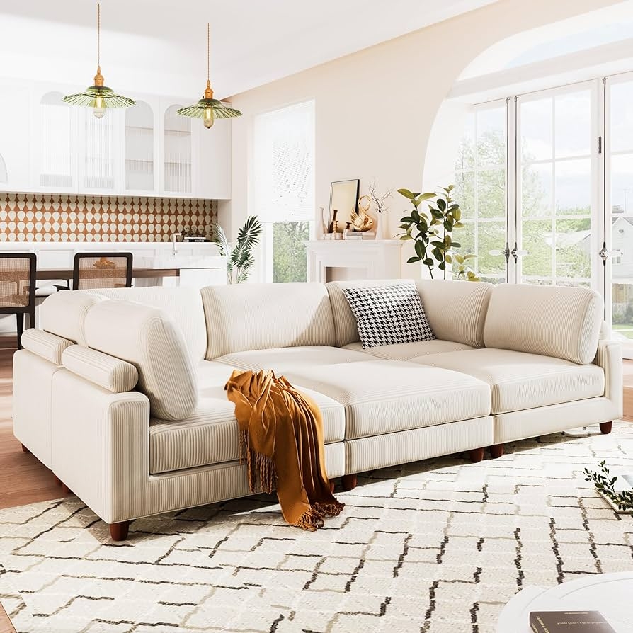 Modular Sectional with Oversized Modular Scale Ribbed Fabric