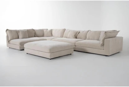 Modular Sectional with Oversized Ottoman in Light Beige