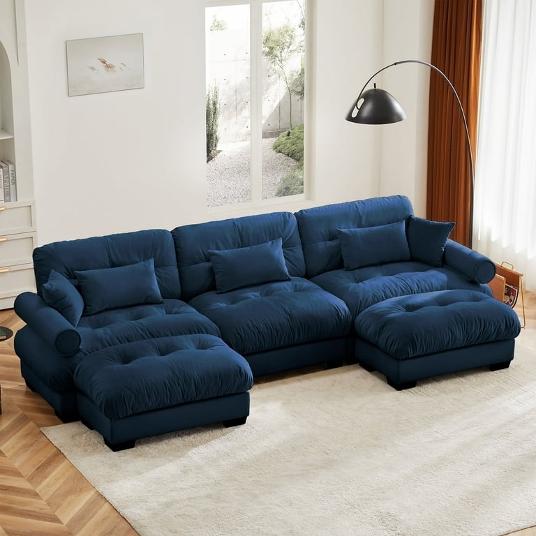 Modular Sectional with Tufted Seat Navy Blue Cloud Couch