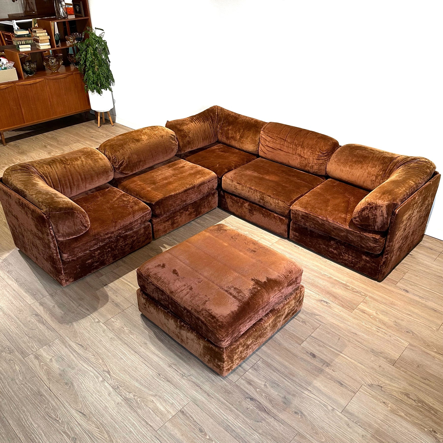 Modular Sofa Crushed Velvet Rust Brown Pit Lounge