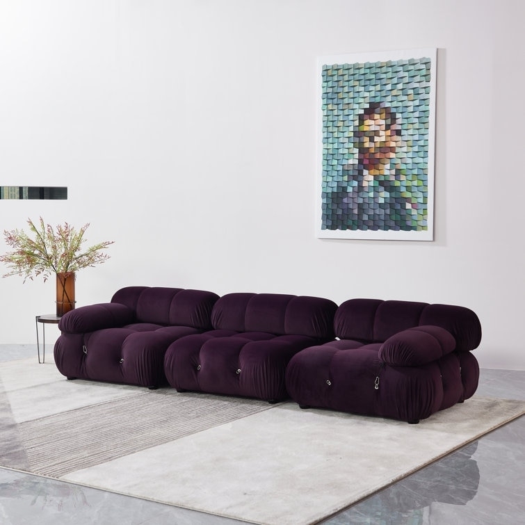 Modular Sofa - Deep Plum Velvet with Bulbous Silhouette