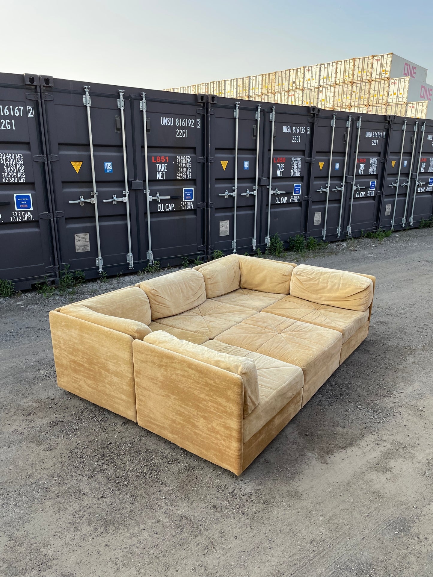 Modular Sofa Mustard Yellow Pit Style Block Seating