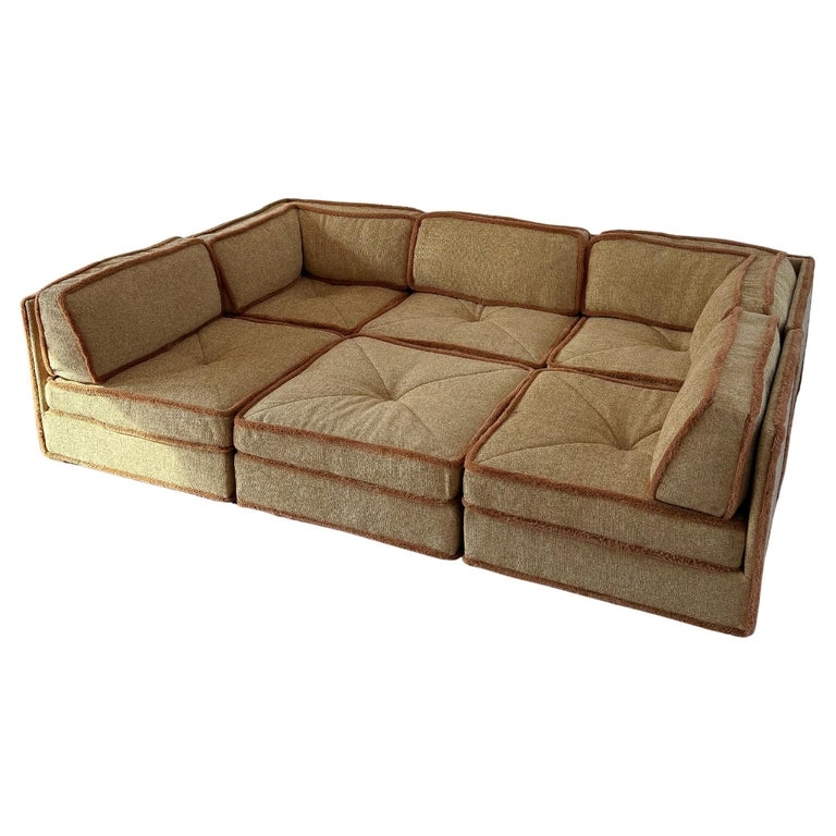 Modular Sofa Warm Beige Contrasting Piping Pit Couch