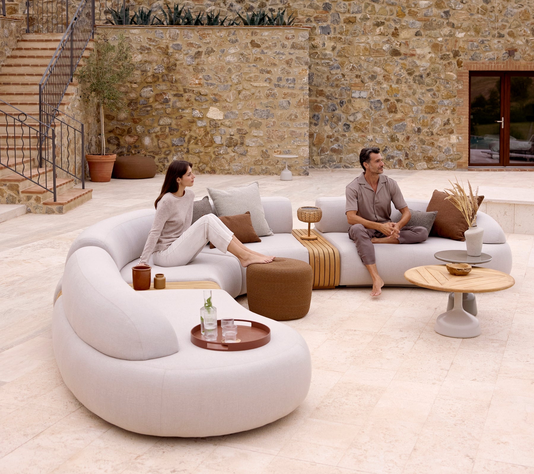 Modular Sofa with Integrated Wood Slats and Scandinavian Flow