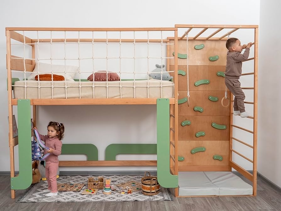Montessori Bunk Bed Gym Indoor Jungle Gym Bed with Rope Net