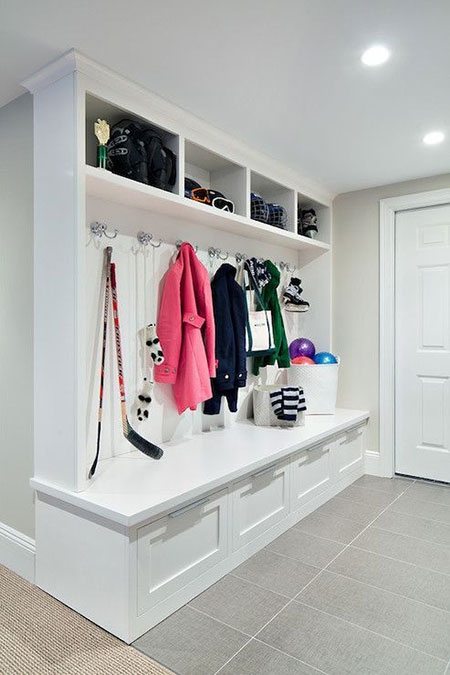Mudroom Bench with Shaker Drawers and Custom Crown Molding