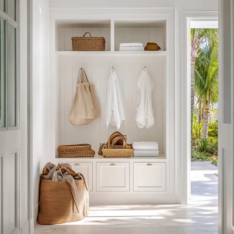 Mudroom Bench with Vertical Paneling and Triple Drawer Base