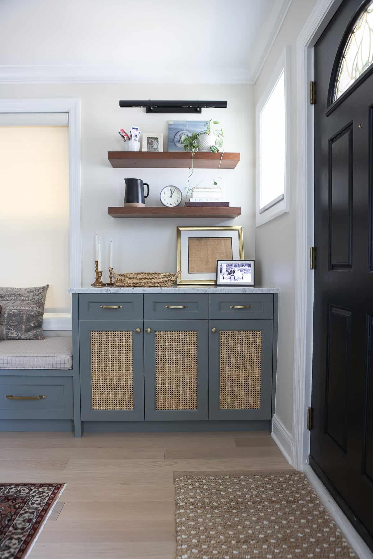 Mudroom Cabinet: Blue Grey Cane Insert Cabinet Doors