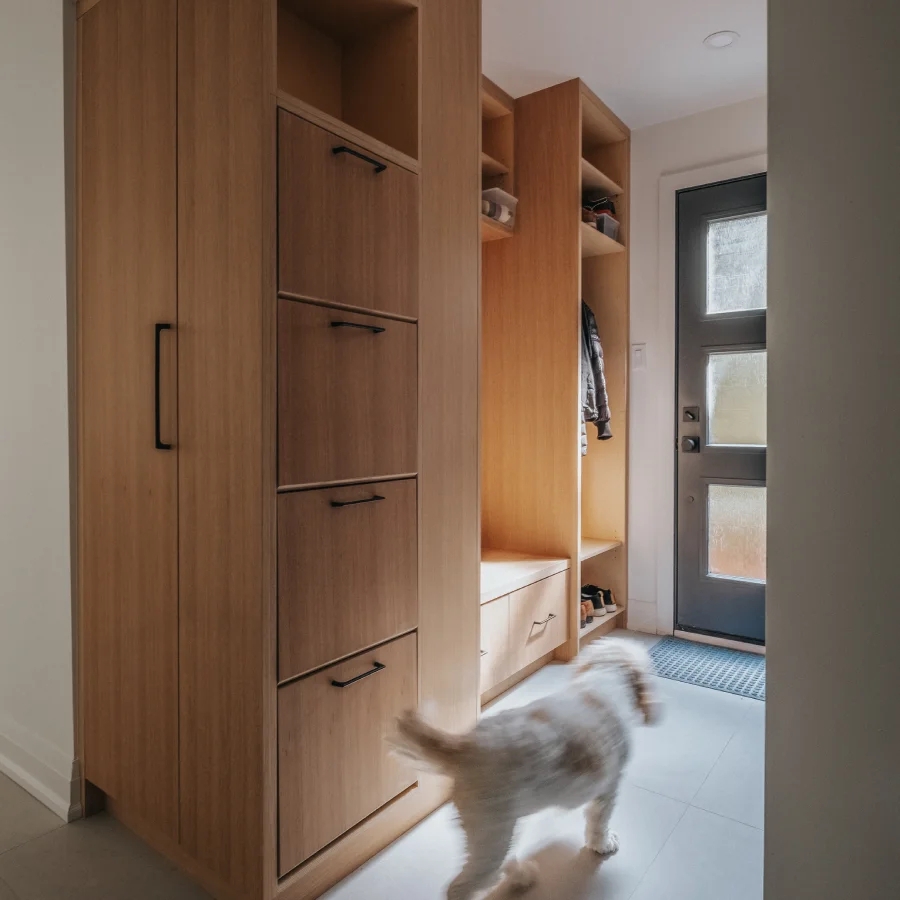Mudroom Cabinetry: Four Drawer Stack Modern Hallway Storage