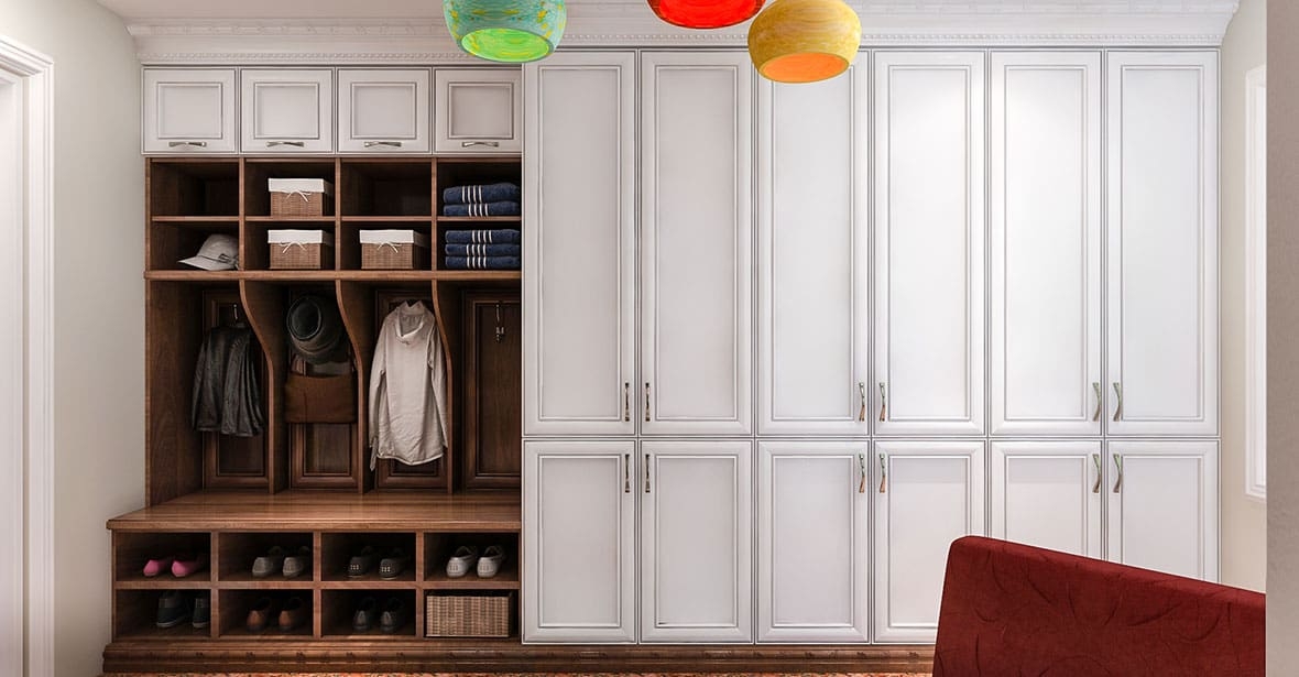 Mudroom Cabinetry: Two Tone Organized Laundry Room Locker