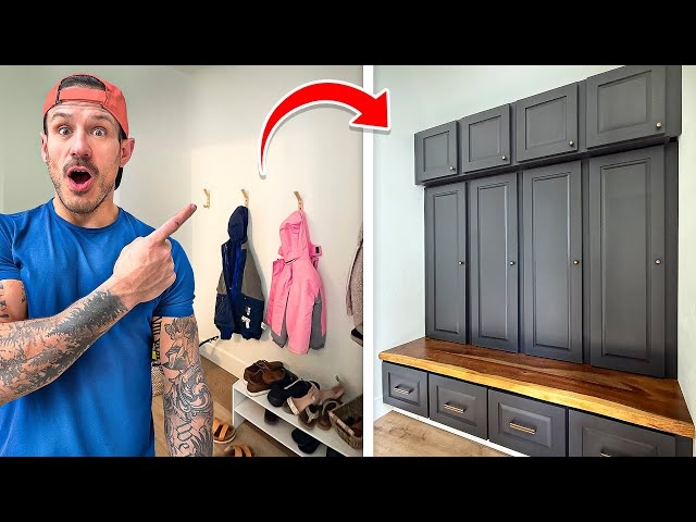 Mudroom Cabinetry with Charcoal Gray and Shaker Panels