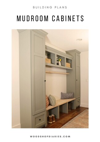 Mudroom Cabinetry with Sage Green Finish and Shoe Dividers