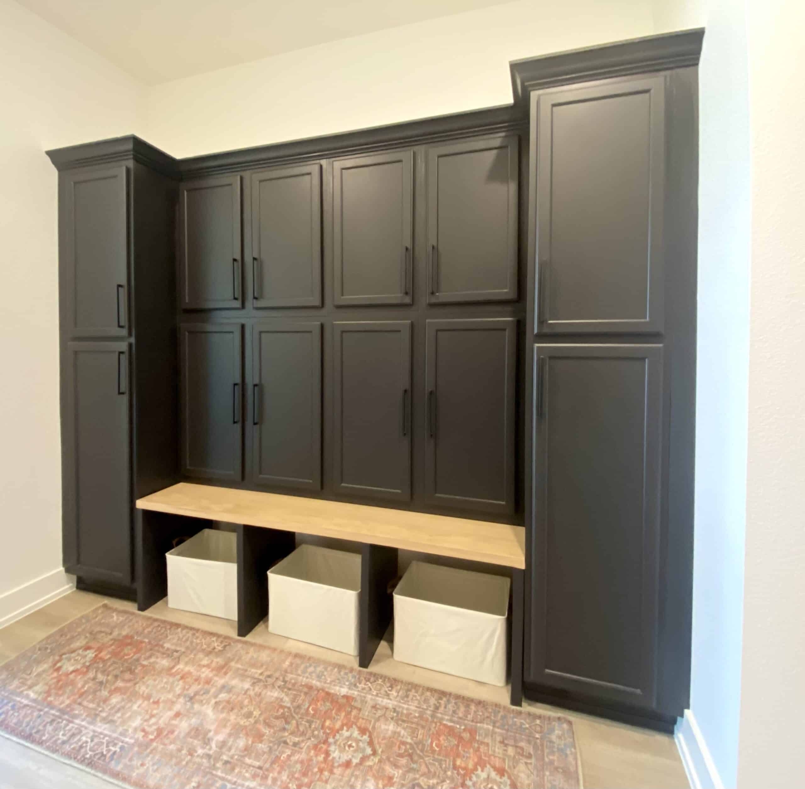 Mudroom Lockers with Matte Black Finish and Canvas Bins