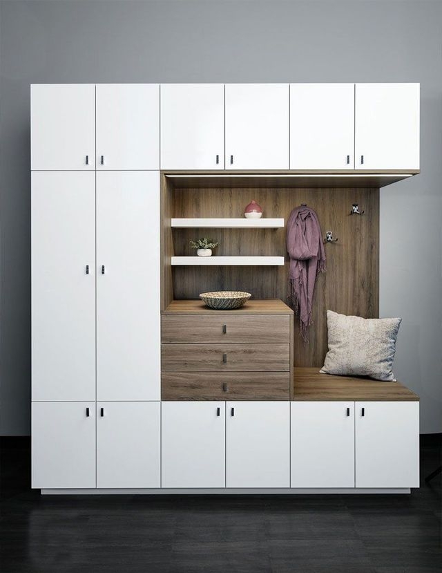 Mudroom Storage: Dual Tone Design Wood Entryway Cabinet