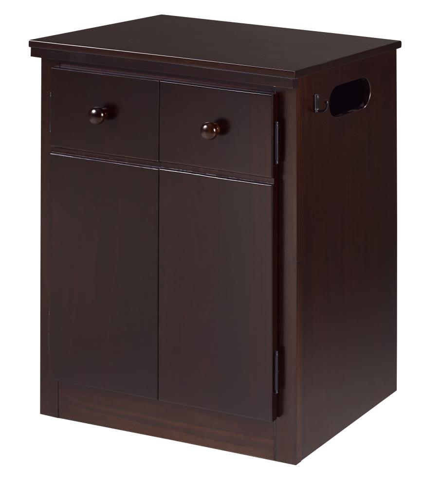 Nightstand Cabinet Side Cutout Handle Dual Drawers Dark Brown