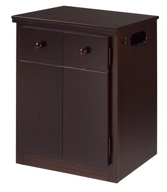 Nightstand Cabinet Side Cutout Handle Dual Drawers Dark Brown