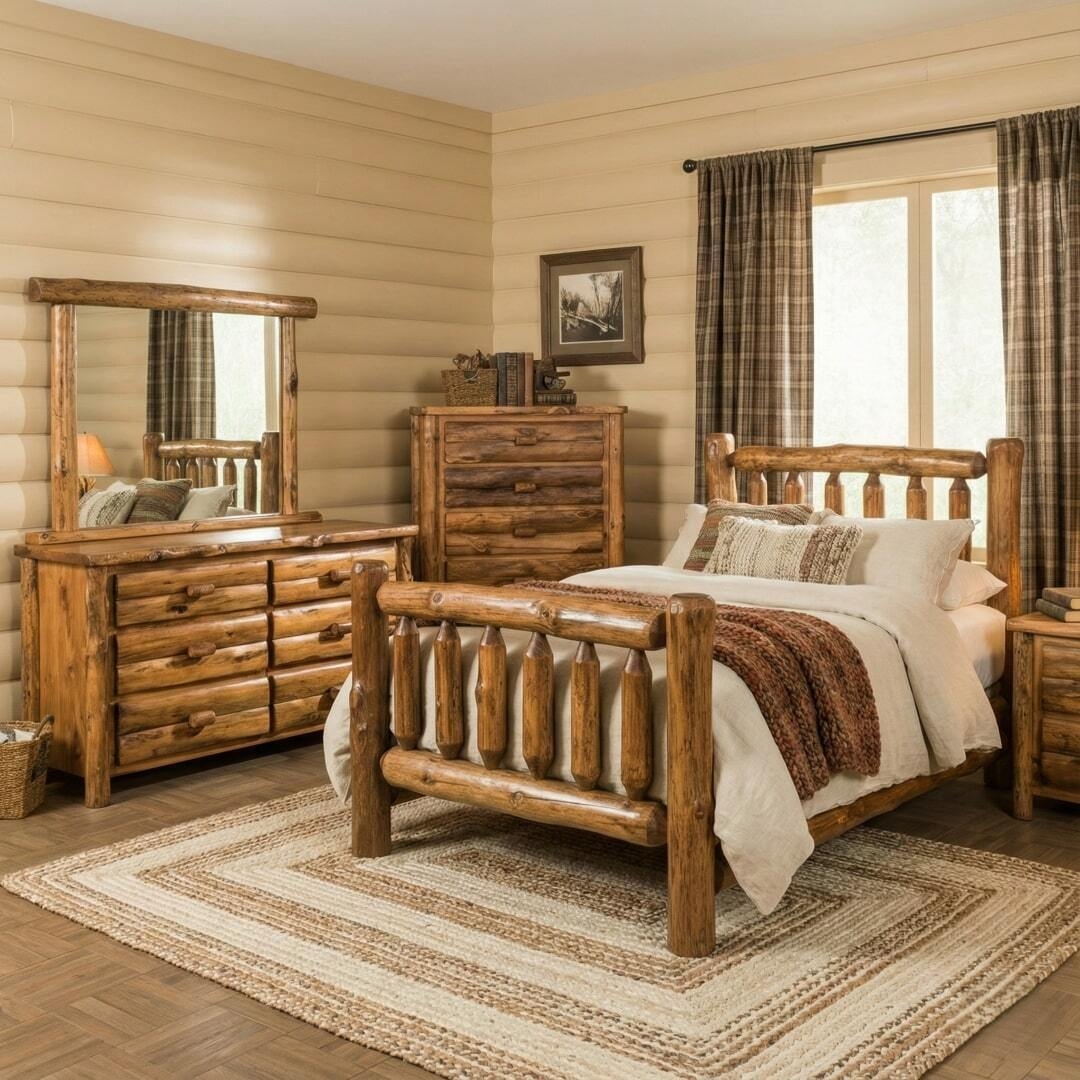 Nightstand Featuring Peeled Pine Log Frame and Handcrafted Look