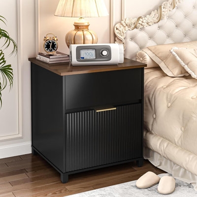 Nightstand Fluted Door Ribbed Texture Modern Transitional