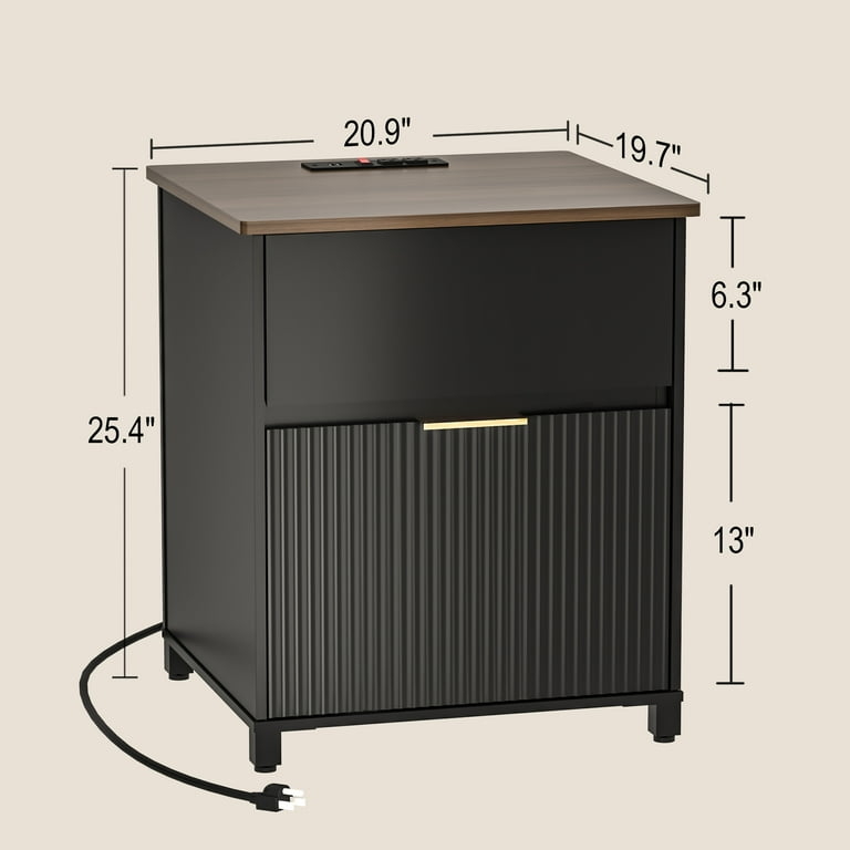 Nightstand with Fluted Texture Built In Charging Station
