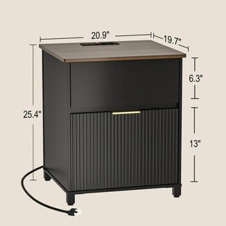 Nightstand with Fluted Texture Built In Charging Station