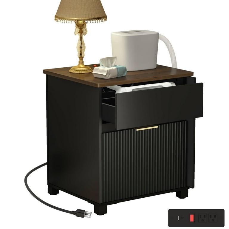 Nightstand with Integrated Power Strip CPAP Charging Station