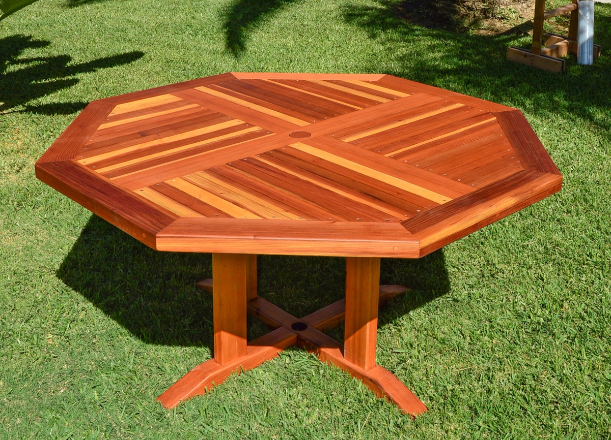 Octagonal Table featuring Quadrant Slats and Cross Base
