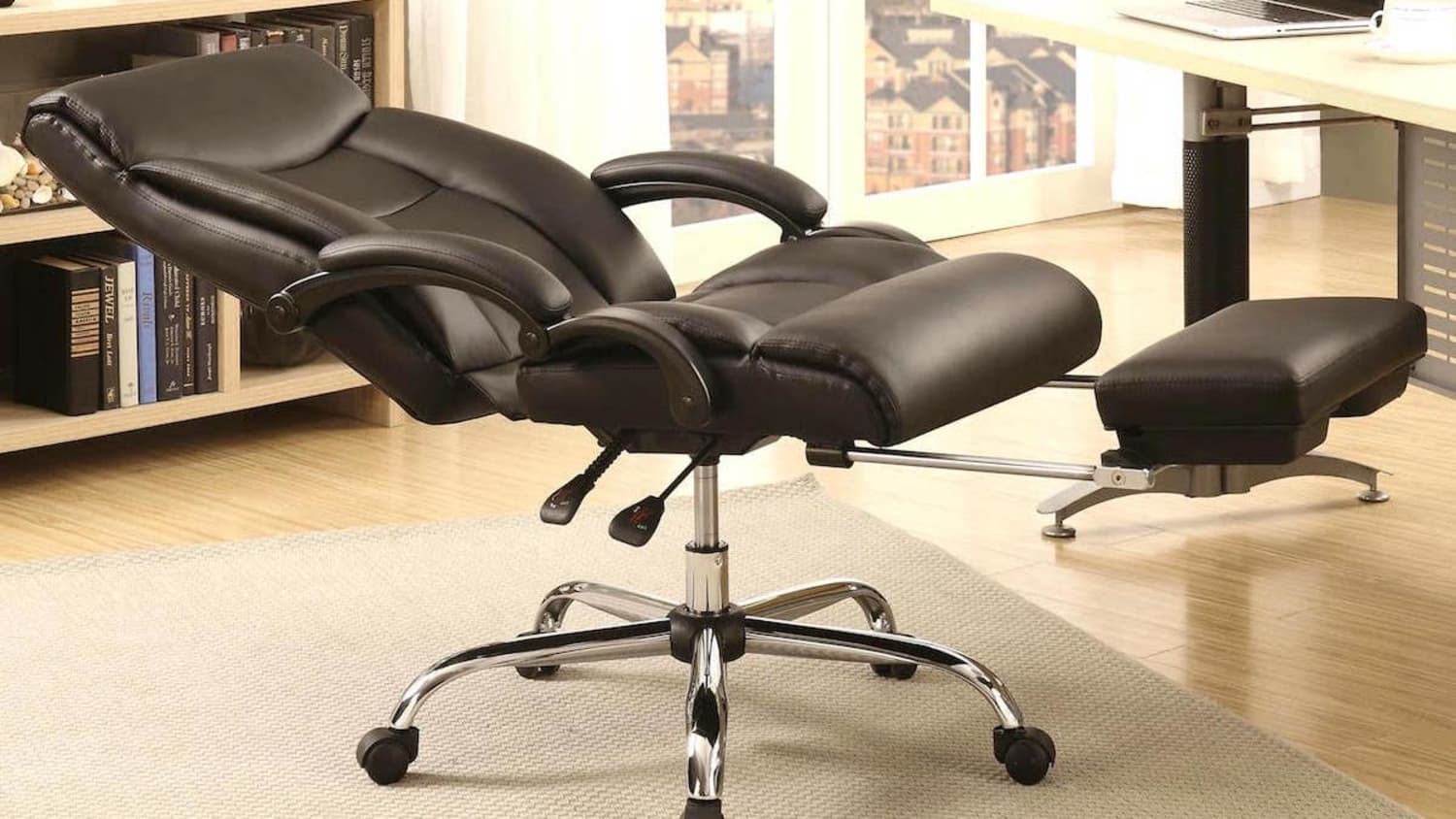 Office Chair Chrome Star Base Reclining Office Chair With Footrest