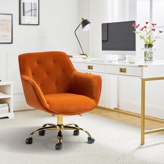 Office Chair featuring Button Tufted Back and Gold Caster Base