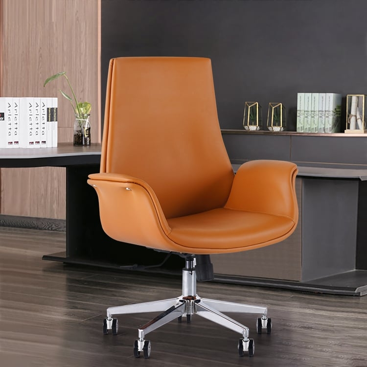 Office Chair Integrated Curved Arms and Polished Chrome Base