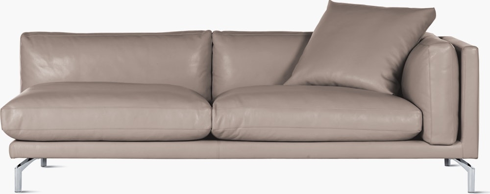 One Arm Sofa Polished Metal Legs Taupe Leather-Like Lounge