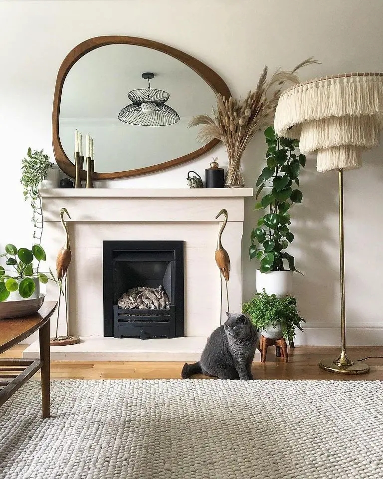 Organic Mirror: Walnut Pebble Shape Tiered Fringe Floor Lamp Decor
