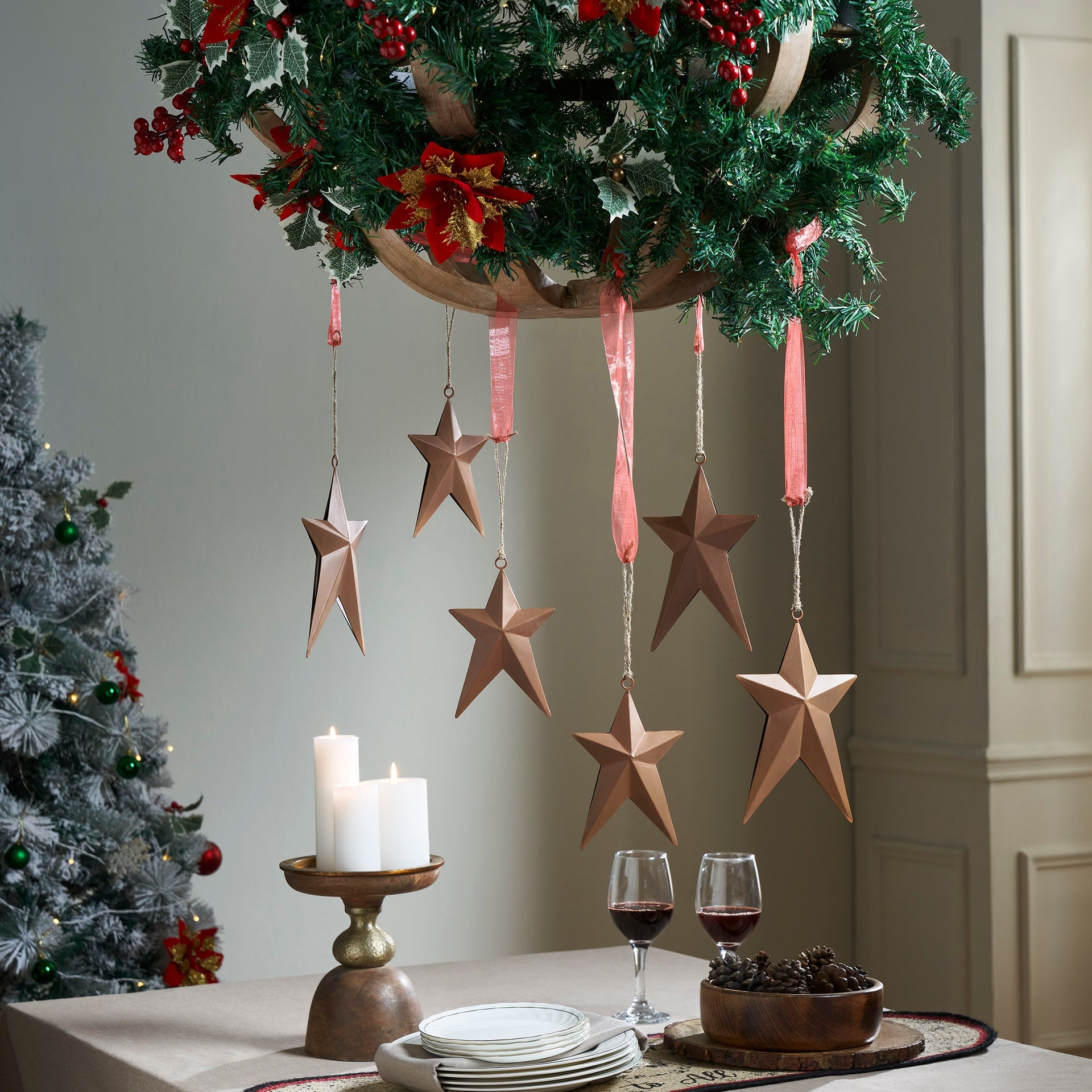 Ornament Set Faceted Metal Rust Finish Primitive Star Decor