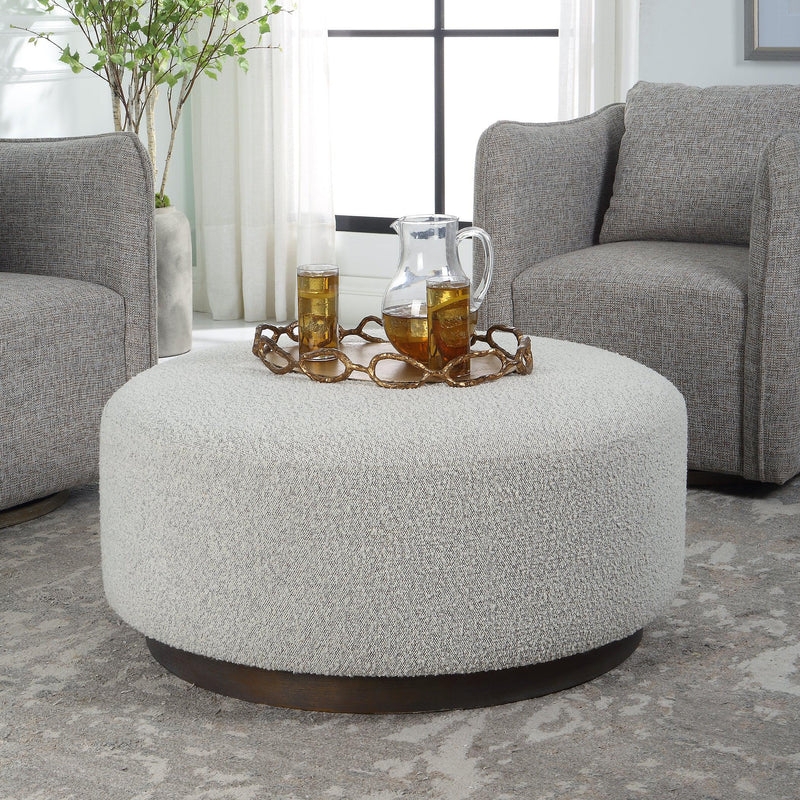 Ottoman Coffee Table Round: Round Plinth Base Coffee Table in Boucle
