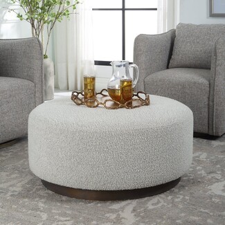 Ottoman Coffee Table Round: Round Plinth Base Coffee Table in Boucle