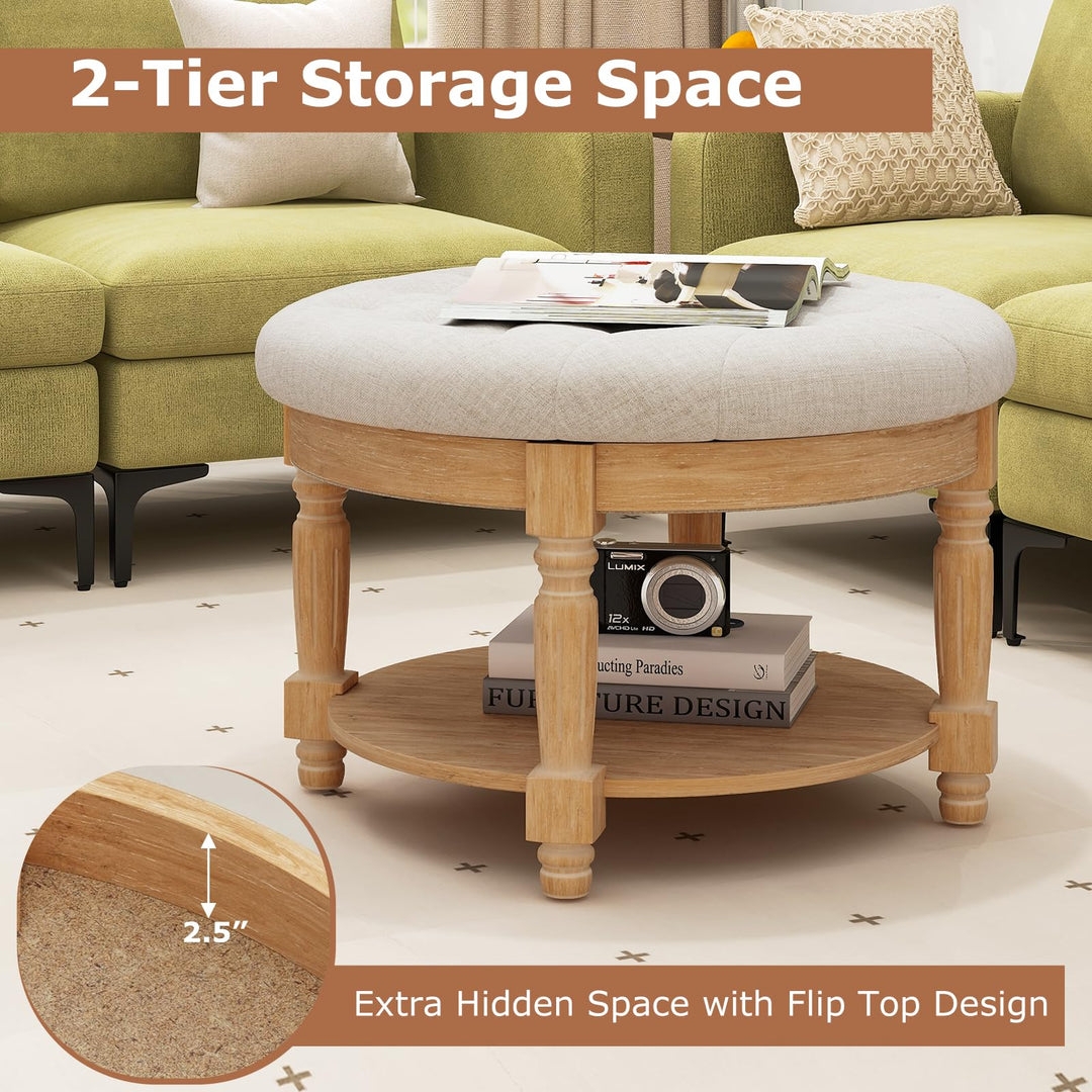 Ottoman Coffee Table Round: Round Storage Ottoman with Bottom Shelf