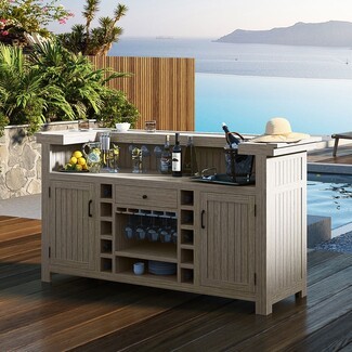 Outdoor Bar Cabinet with Beadboard Doors and Wine Storage