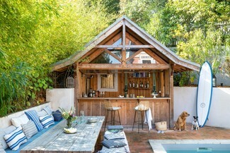 Outdoor Bar Pavilion in Gabled Timber for Coastal Gardens