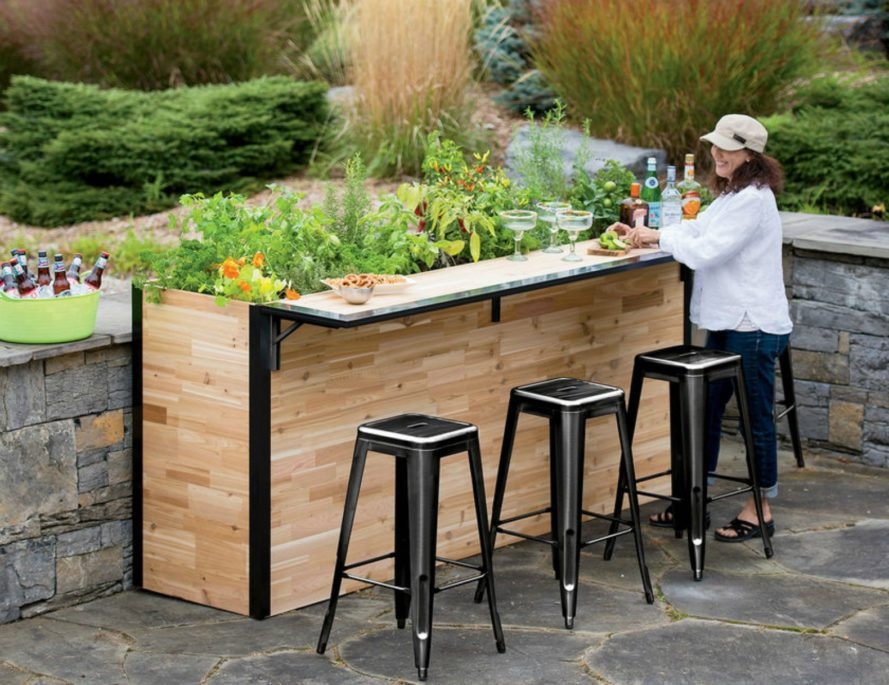 Outdoor Bar Planter of Reclaimed Wood with Herb Garden